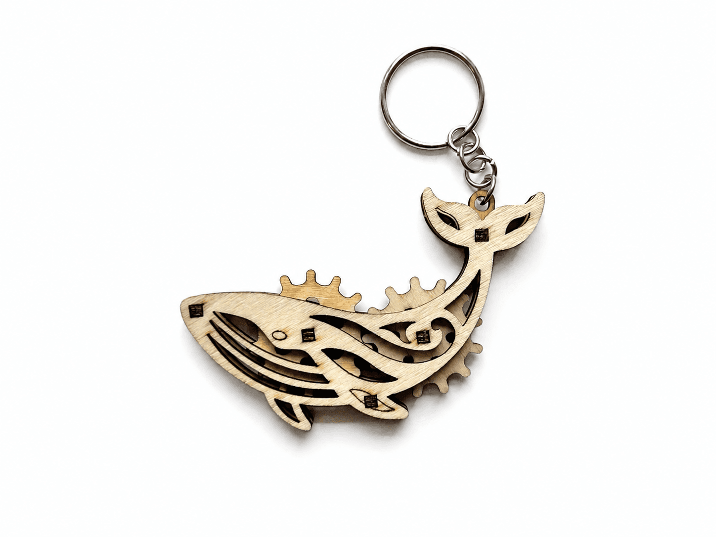 Laser-cut whale fidget keychain
